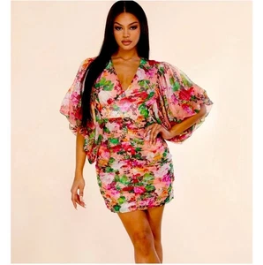 L’ATISTE by Amy Kleid rosa Blumen Ballonärmel L - Bild 1 von 8