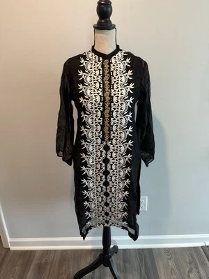 Agha Noor Kurta Kameez Tunic Black Embroidered Beaded Women’s Small Sheer Sleeve - Image 1 of 4