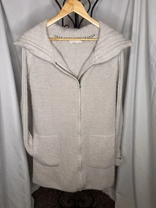 Prana Damen langer cremefarbener Pullover Reißverschluss vorne Cardigan Schal Baumwolle Wolle schwerer Strick - Bild 1 von 11