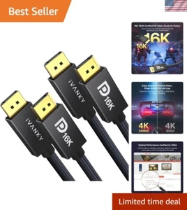 Câble DisplayPort 16K haute vitesse 6,6 pieds - Pack de 2, idéal pour les joueurs et le home cinéma - Photo 1/9