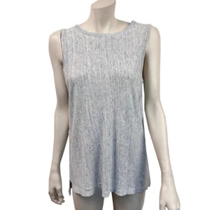 Womens Kenar Medium 100% Linen Gray Striped Sleeveless Tunic Top - Picture 1 of 5