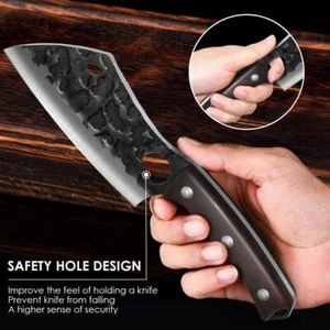 Handgeschmiedetes Kochmesser Ausbeinmesser mit Fingerloch Holzgriff Grillmesser - Bild 1 von 11