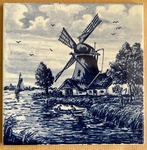 Dekorative Vintage Retro Delfter Kachel Fliese Windmühle Holland 15 x15 cm - Bild 1 von 3