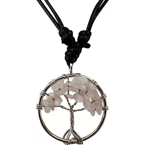 Tree Of Life Rose Quartz Pendant Necklace Chain Womens Mens Pink Crystal Jewelry - Picture 1 of 3