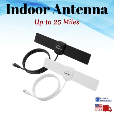 ELECTRO-STORE4U HDTV Ultra Thin Digital Indoor TV Antenna Signal Booster VHF UHF Leaf 25 Miles