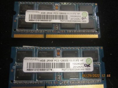Ramaxel 8GB (2x4GB) RMT3160ED58E9W-1600 2Rx8 PC3-12800S -11-11-F3 - Image 1 of 2