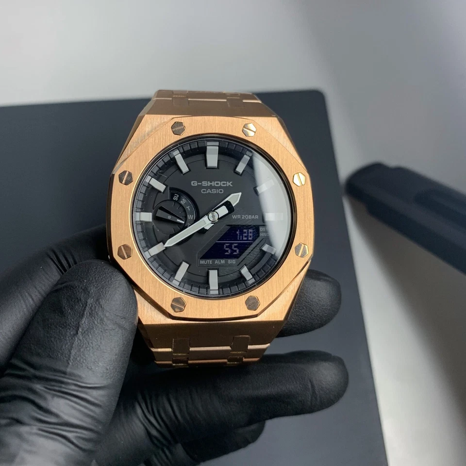 Casio GShock GA2100 Custom Modified Watch White Dial Clear Case and White Strap