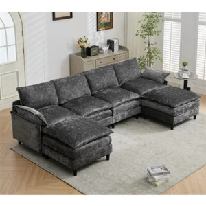 Modern U Shaped Modular Sofa 6-Seater Comfy Cloud Couch w/2 Armrest Pillows,Gray - Picture 1 of 15