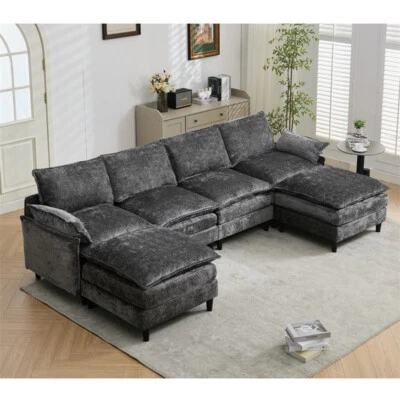 Modern U Shaped Modular Sofa 6-Seater Comfy Cloud Couch w/2 Armrest Pillows,Gray - Image 1 of 4