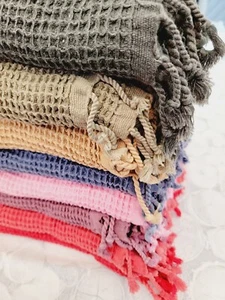 Premium Waffle Turkish Towel,Absorbent Bath Towel 100% cotton unisex throw,towel - Picture 1 of 33