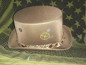 Steampunk Top Hat/Brown Felt with Gears & Garter Band - Picture 1 of 6