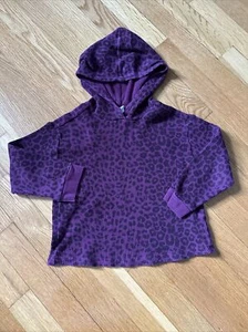Gap Kids Girls Waffle Knit Hooded Long Sleeve Top Purple Leopard Print Size 5 - Picture 1 of 3