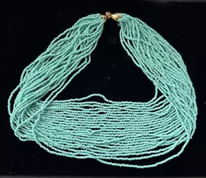 Vintage 1950's Many Strand Aqua Czechoslovakian Glass Seed Bead Necklace - Picture 1 of 5