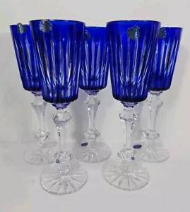 Set Of 5 Vintage Russian Crystal Wine Glass Champagne Cobalt Blue Gus Khrustalny - Picture 1 of 11