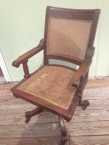 Vintage Antique Gunlocke Style Caned Dark Walnut Bankers Office Swivel Chair Cover