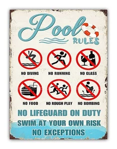 " Pool Rules " Aluminium Metal Sign Garden Patio Hot Tub - Picture 1 of 2