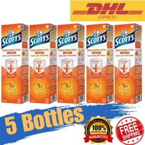 5 X 400ml Scott's Emulsione Olio di Fegato di Merluzzo Aroma Arancia Vitamina A e D - SPEDIZIONE GRATUITA - Foto 1 di 7