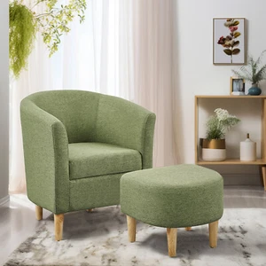 Modern Accent Single Sofa Linen Fabric Club Chair With Ottoman For Living Room - Picture 1 of 10