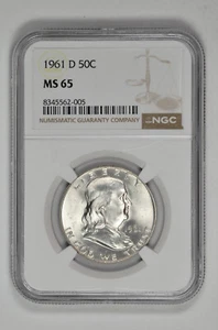 1961 D 50C Silver Franklin Half Dollar NGC MS 65 White with New Holder - Picture 1 of 2