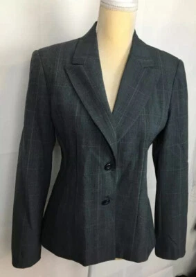 Jaqueta e calça Apt 9 listra de giz carvão 2 botões terno forrado elástico tamanho 6 Gr8 condição - Imagem 1 de 4