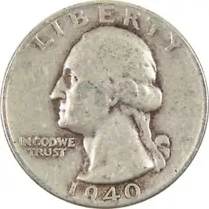 1940 Washington Quarter VG Very Good Silver 25c Coin - Picture 1 of 4