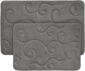 Juego de 2 alfombrillas de baño de espuma viscoelástica de vellón coral estampado gris antideslizante trasero - Imagen 1 de 4