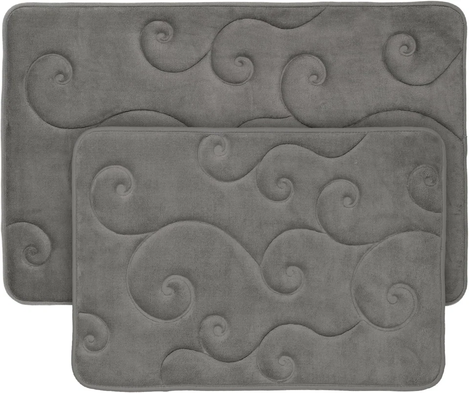 2 pc Memory Foam Bath Mat Set by Lavish Home - Coral Fleece Embossed Pattern -