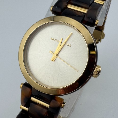 Orologio Michael Kors Quarzo Donna 50m Tono Oro Marrone Plastica Nuova Batteria 6 25"