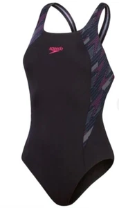 Speedo Womens HyperBoom Splice Muscleback Swimsuit Black/Pink In Size 12 - Picture 1 of 6