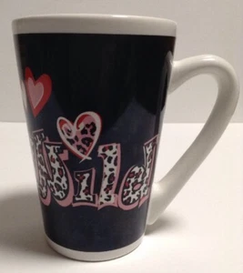 Wild Cheetah/Leopard Black W/ Red Pink White Hearts Valentines Coffee Mug Cup - Picture 1 of 6