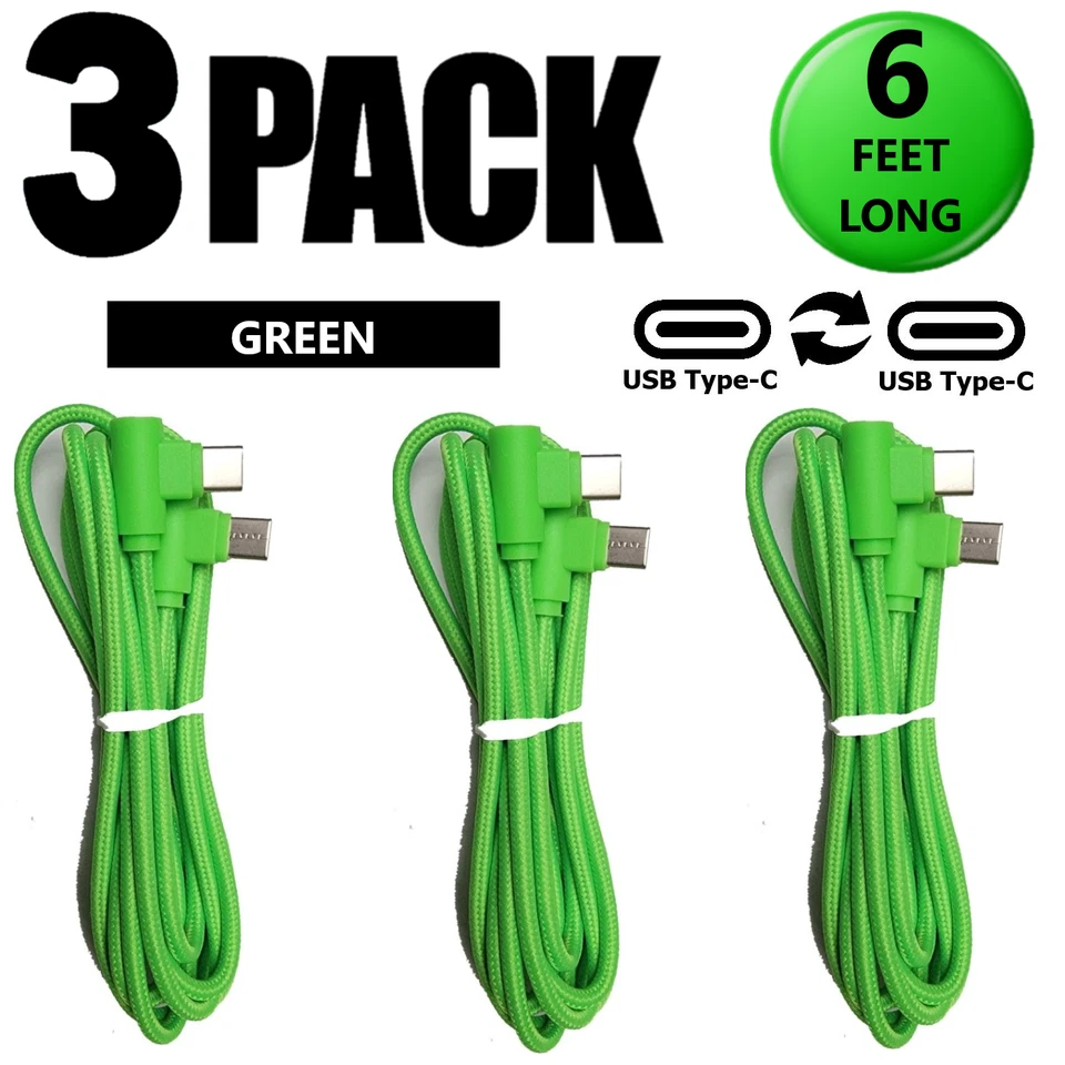 3 Pack USB C 6ft 90 Degree Angle Fast Charger Cable Braided Nylon USB Cord Long - Image 1 of 4