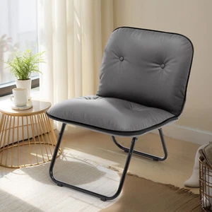 Faux Leather Portable Folding Accent Chair for Bedroom, Living Room - Picture 1 of 44
