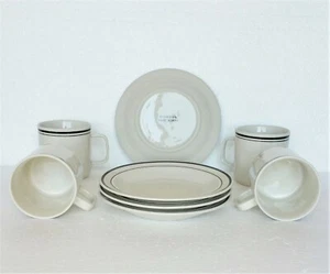 Juego de tazas y platillos 8 piezas NUEVO gres blanco y negro cerámica cerámica - Imagen 1 de 4
