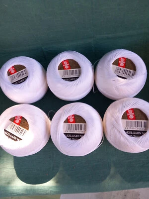 6 x 50g  Baumwolle Häkelgarn N.10, gasiert,gekämmt, mercerisiert, SCHEWE, weiß - Bild 1 von 2