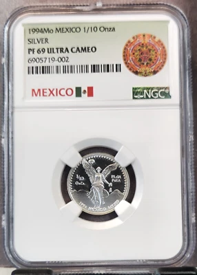 1994 MEXICO SILVER LIBERTAD 1/10 ONZA NGC PF 69 ULTRA CAMEO RARE HIGH GRADE GEM - Image 1 of 3