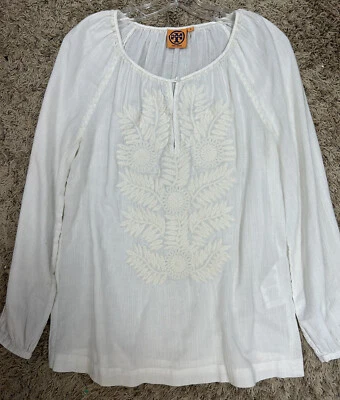 Tory Burch Womens Size M Beige Long Sleeve Tunic Kinsley Peasant Top (K2) - Image 1 of 4