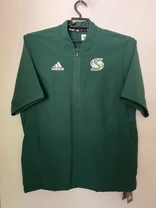 Maglione baseball Adidas 1/4 zip gabbia taglia M verde nuovo con etichette 653TA Sac State CSUS - Foto 1 di 17
