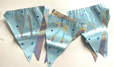 21st Birthday Bunting Banner Blue & Silver - FREE POSTAGE - Image 1 of 4