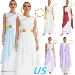 Women Greek Roman Toga Costume Grecian Princess Empress Dress with Headwear - Picture 1 of 54