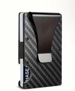 Wallet Metal Card Front Pocket RFID Blocking -Metal w/ Money Clip Carbon Fiber - Picture 1 of 7