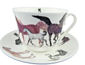 HORSES BREAKFAST CUP SAUCER fine bone china Made in England ROY KIRKHAM..NEW - Picture 1 of 9