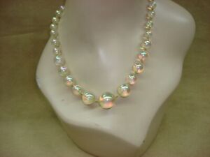 VINTAGE RAINBOW BUBBLE BEAD HAND STRUNG & KNOTTED NECKLACE! 18"