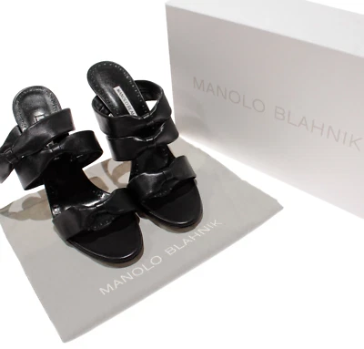 Sandálias de salto Manolo Blahnik nova com etiquetas Gyrica com tiras tamanho 40,5 EUA 10,5 preto - Imagem 1 de 4