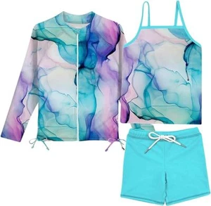 Girl's Tie Dye 3-Piece Rash Guard & Tankini Swim Set - Size: 6 Years - Picture 1 of 5