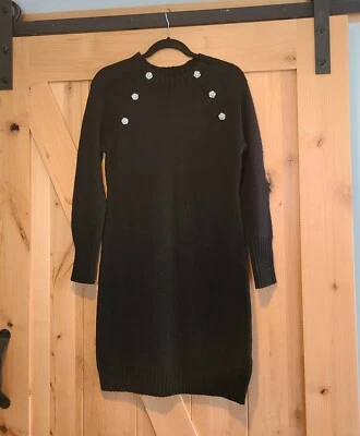  J CREW Wool Blend Black Sweater Dress Sz XS & Small Rhinestone Button Detail - Image 1 of 4