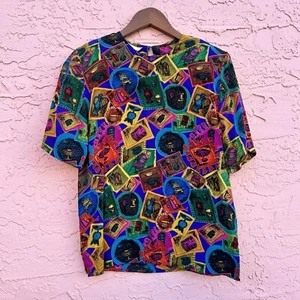 Camicetta seta vintage Spencer Jeremy preppy bibliotecario spalline anni 80 90 taglia 4 - Foto 1 di 6