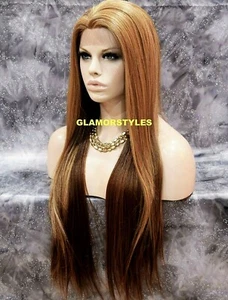 LACE FRONT FULL WIG LONG STRAIGHT LAYERED AUBURN BLONDE MIX HEAT OK NWT - Picture 1 of 6