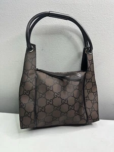 Rare! Gucci Nylon Monogram Tote Dark Brown Shoulder Bag Good - Picture 1 of 20