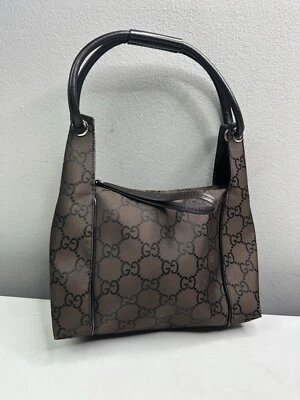 Rare! Gucci Nylon Monogram Tote Dark Brown Shoulder Bag Good - Image 1 of 4