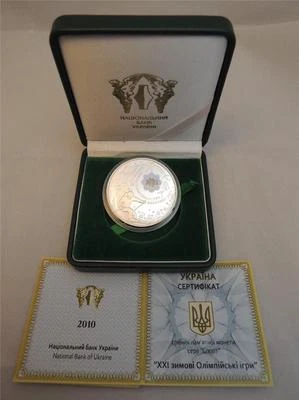 MONEDA DE PLATA UCRANIA 1 oz XXI Juegos Olímpicos de Invierno 2010 Vancouver Canadá + certificado de autenticidad + caja Foto 1 de 4